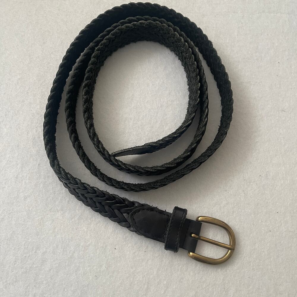 Surrey Men’s Black Genuine Leather Braided Belt XXL Solid Brass Buckle